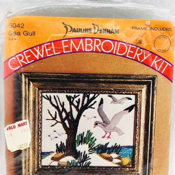 Vtg 70s New Seagull Crewel Embroidery Kit Paula Denham #6042 Wool Yarn w Frame - Picture 3 of 7